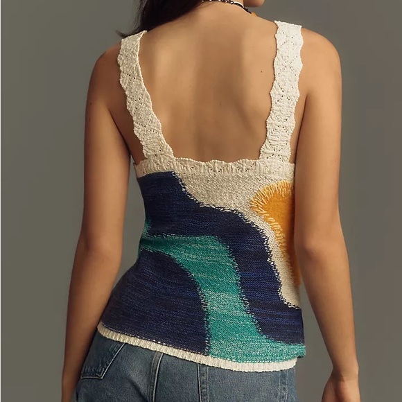 Anthropologie Multicolor Knit Tank Top in White, Yellow, Blue, Teal - Picture 2 of 6